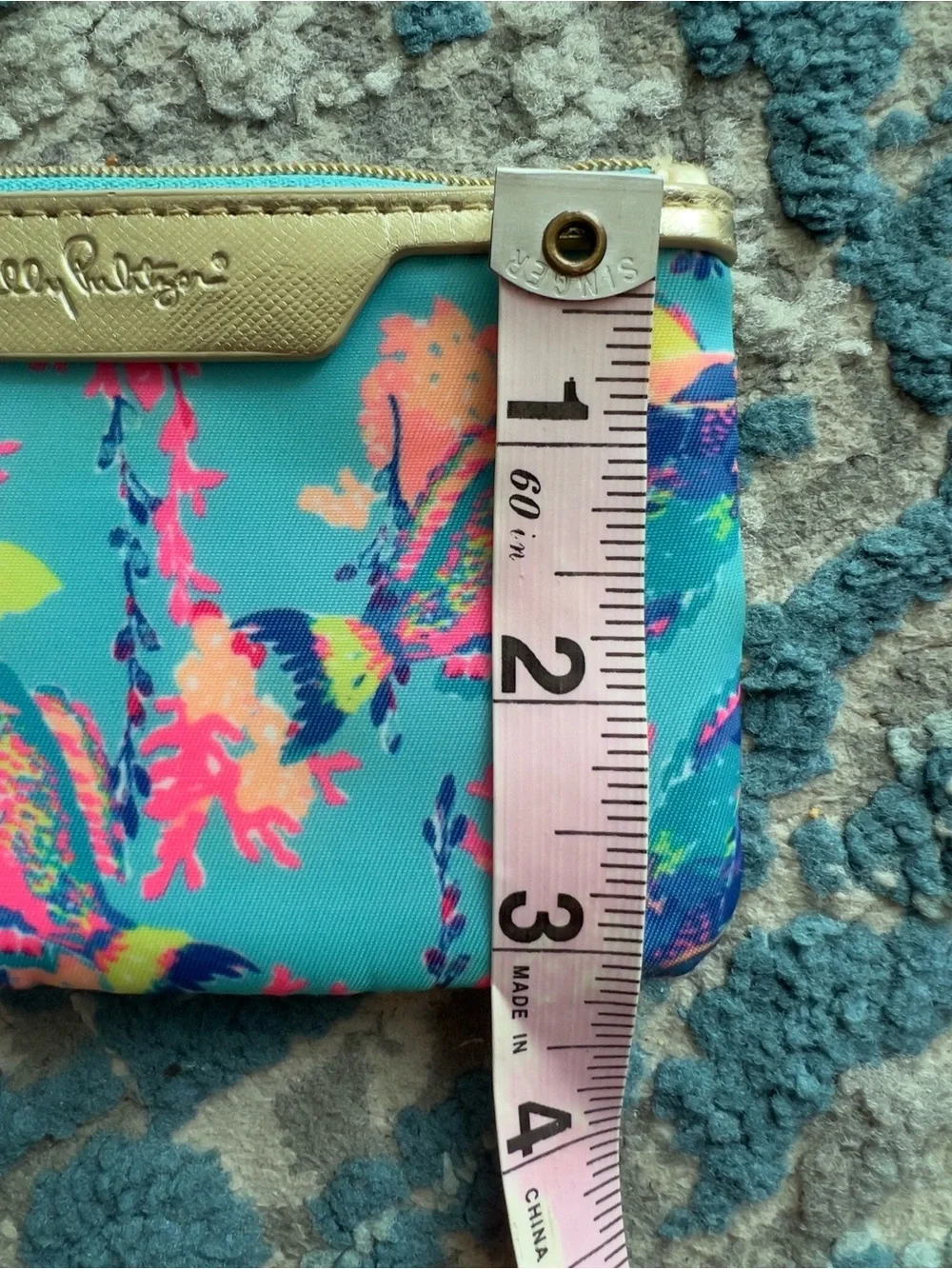 Lilly Pulitzer sandstorm Turquoise Floral Key & Card Pouch with Gold Hardware